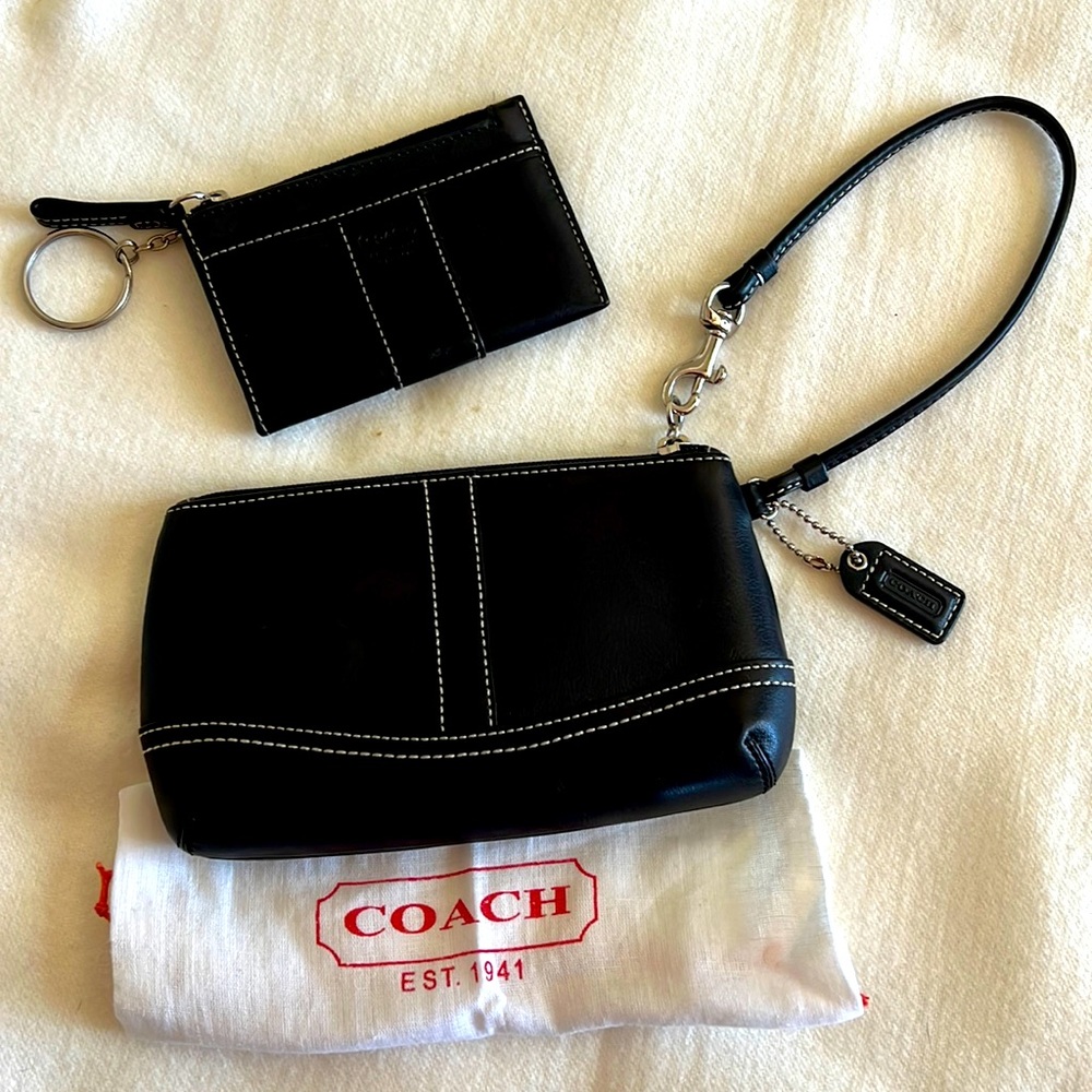 Coach Vintage Wristlet&Credit Card Case w/KeyRing Black Leather